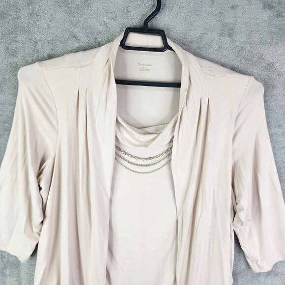 Womens Beige Tan Jay Cardigan With Layered Top & Chains 3/4 Sleeve Size M - Picture 4 of 12